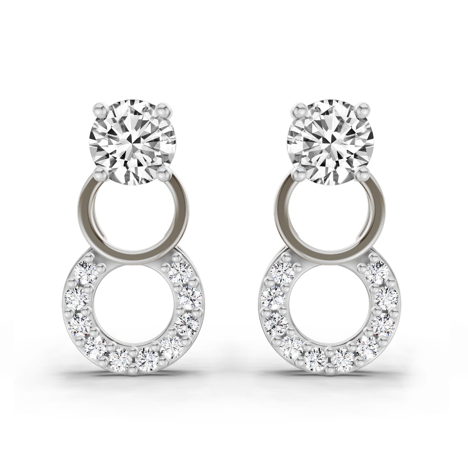0.71 Carat Round Dangle Earrings 14K - White Gold