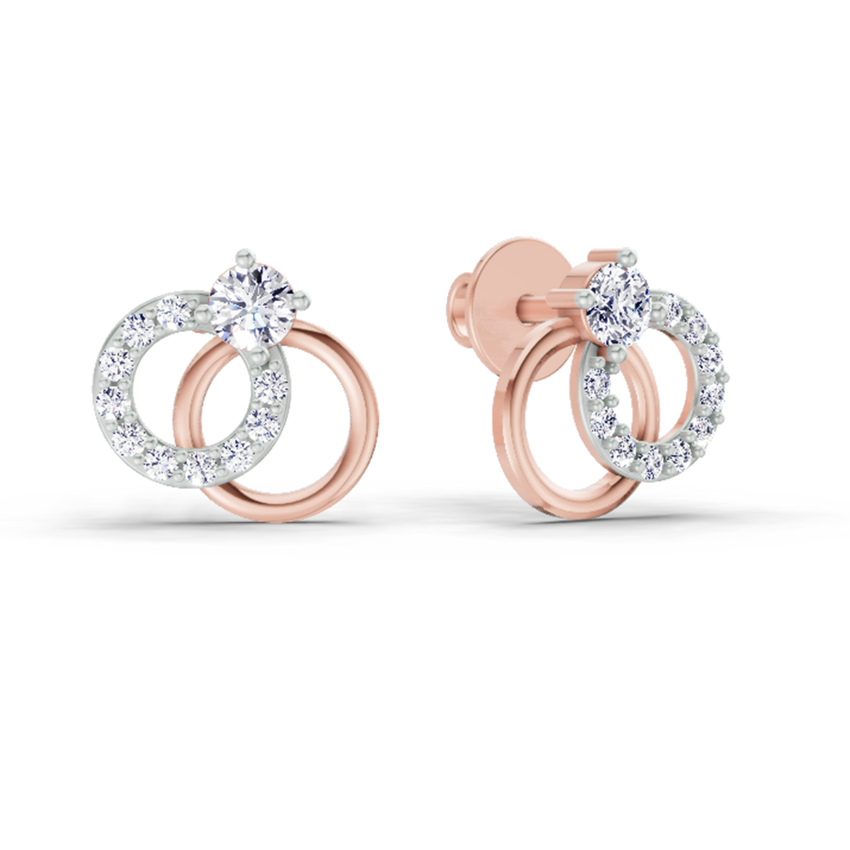 0.35 Carat Interlocking Circle Stud Earrings 14K - Rose Gold
