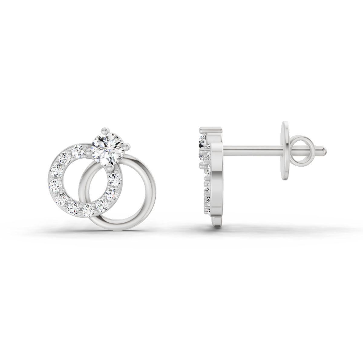 0.35 Carat Interlocking Circle Stud Earrings 14K - White Gold