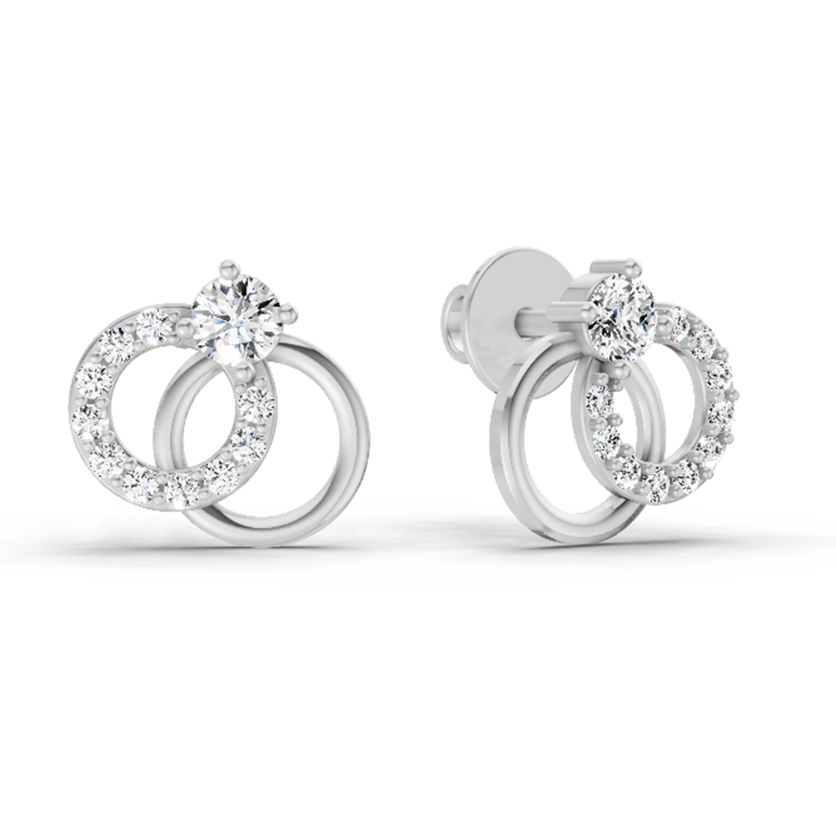 0.35 Carat Interlocking Circle Stud Earrings 14K - White Gold