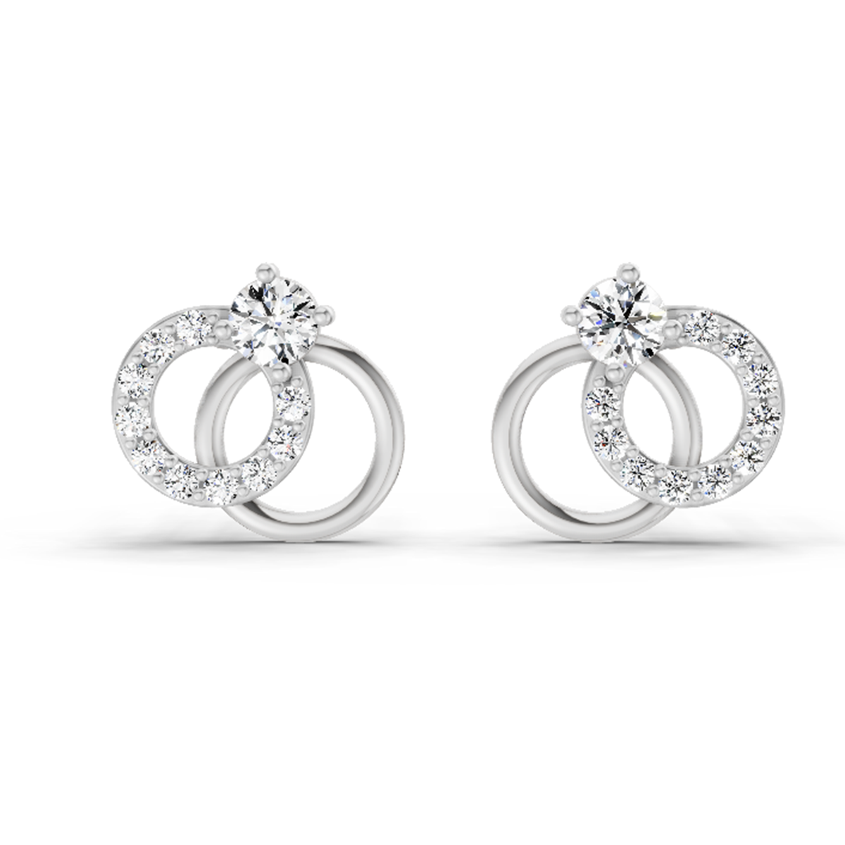 0.35 Carat Interlocking Circle Stud Earrings 14K - White Gold
