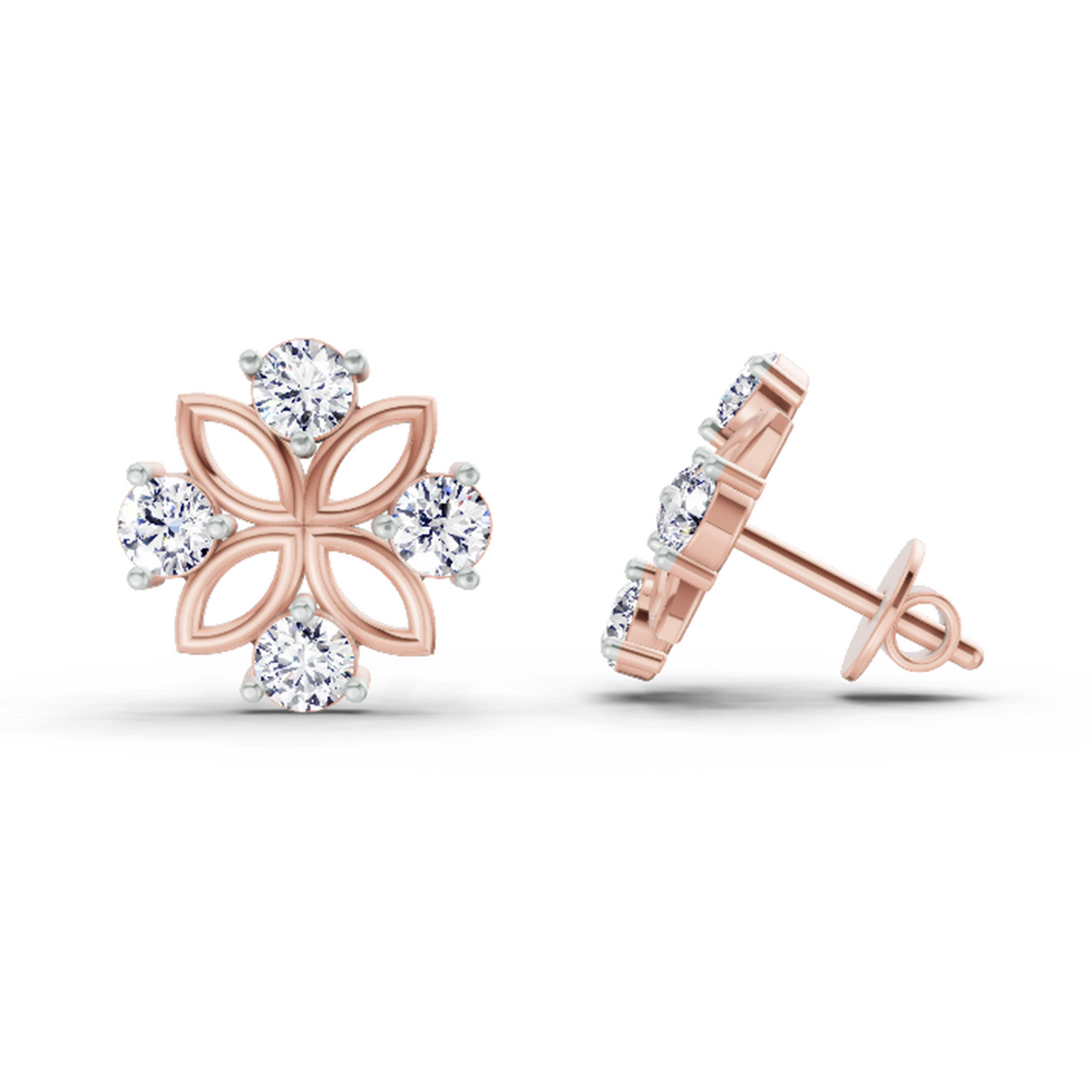 0.84 Carat Floral Stud Earrings 14K - Rose Gold