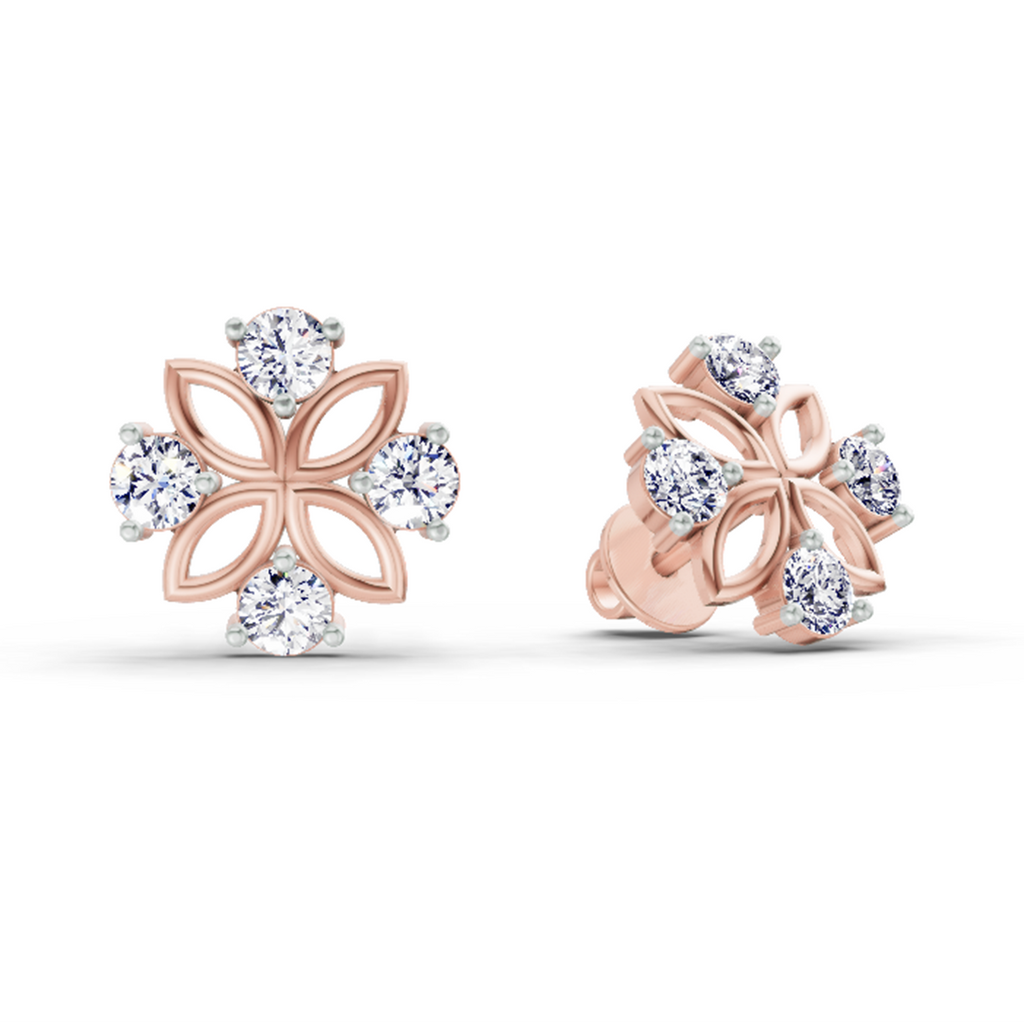 0.84 Carat Floral Stud Earrings 14K - Rose Gold