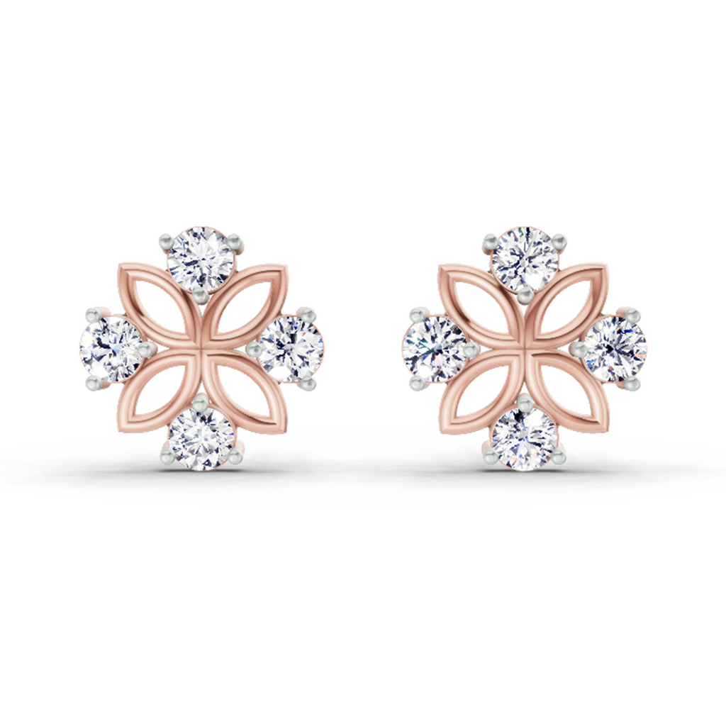 0.84 Carat Floral Stud Earrings 14K - Rose Gold