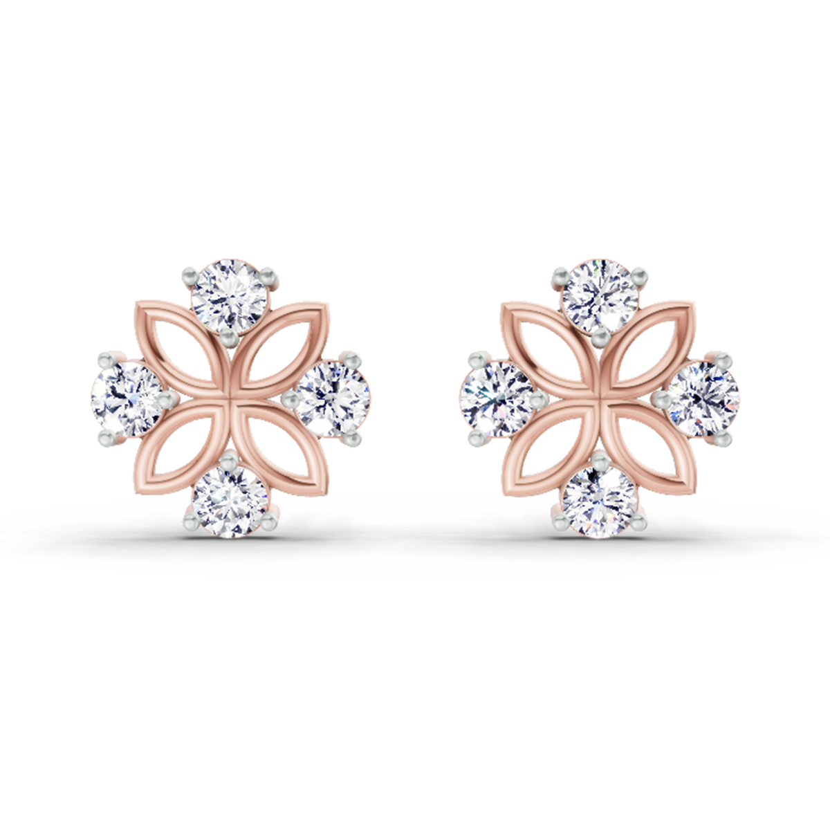 0.84 Carat Floral Stud Earrings 14K - Rose Gold