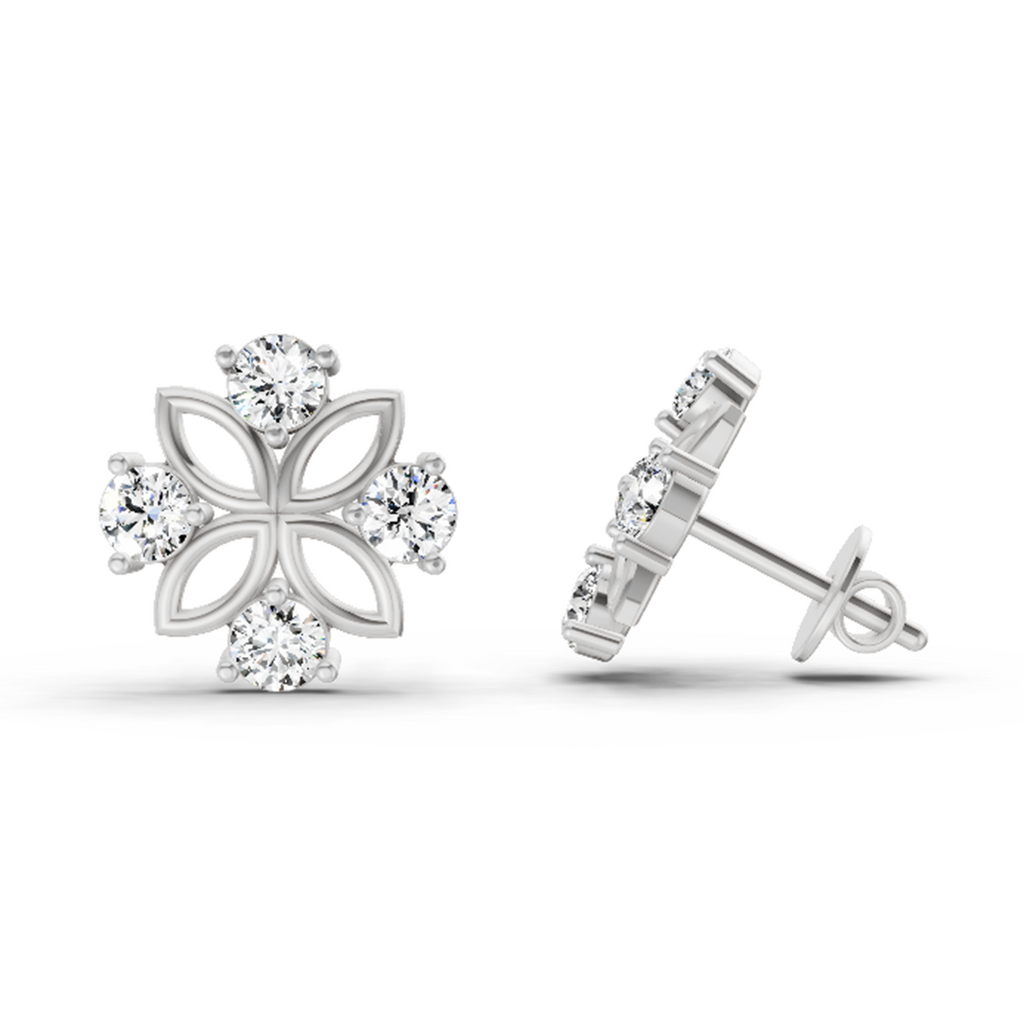 0.84 Carat Floral Stud Earrings 14K - White Gold
