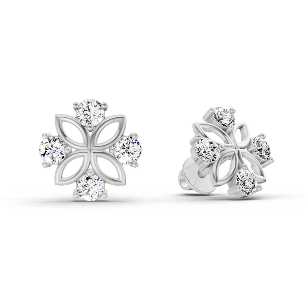 0.84 Carat Floral Stud Earrings 14K - White Gold
