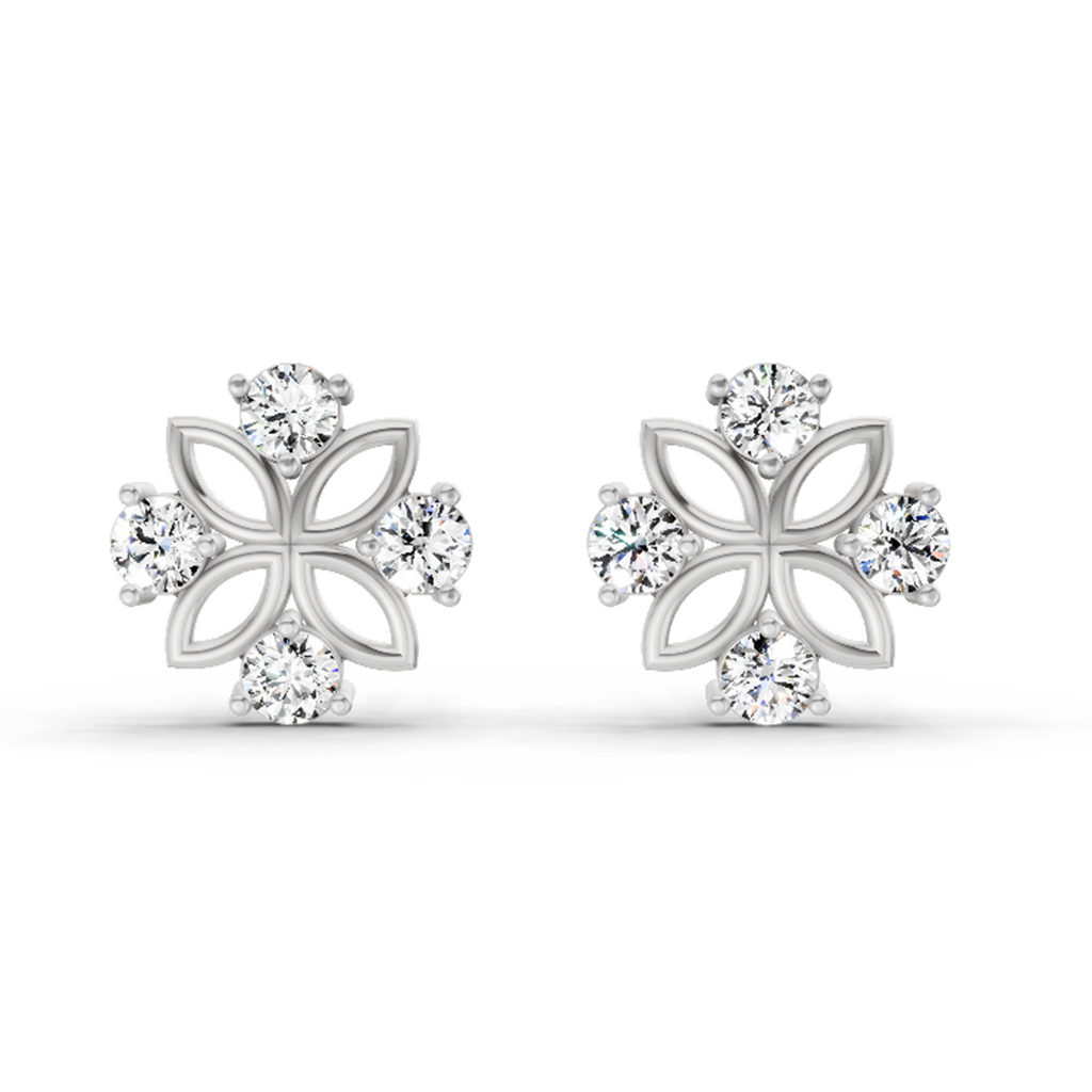 0.84 Carat Floral Stud Earrings 14K - White Gold