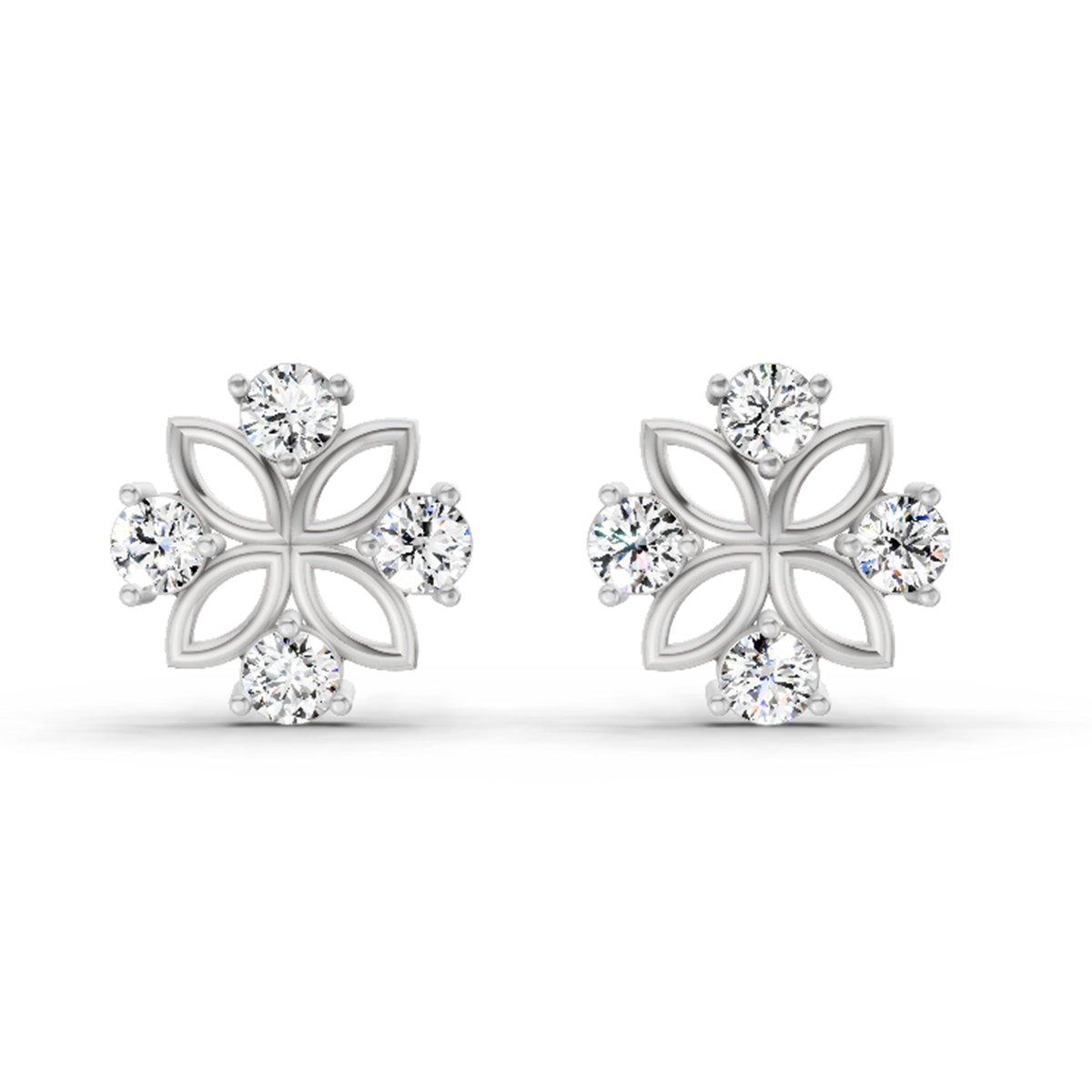 0.84 Carat Floral Stud Earrings 14K - White Gold