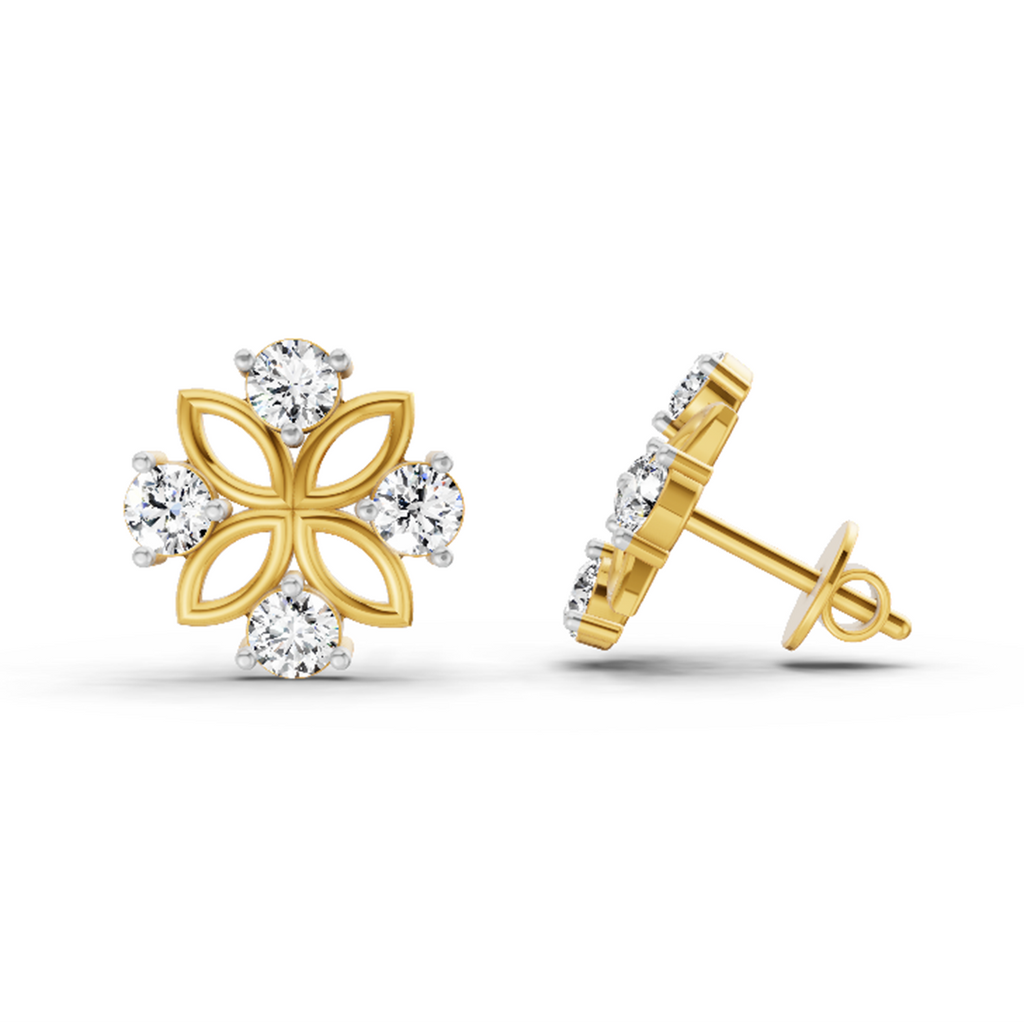 0.84 Carat Floral Stud Earrings 14K