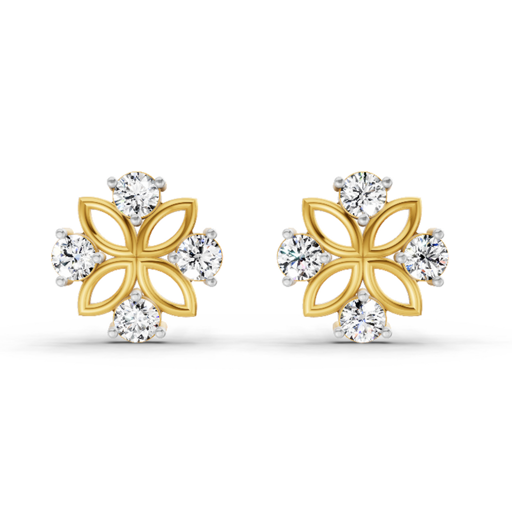 0.84 Carat Floral Stud Earrings 14K