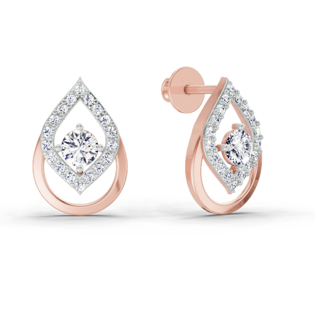 0.70 Carat Pear Halo Stud Earrings 14K - Rose Gold