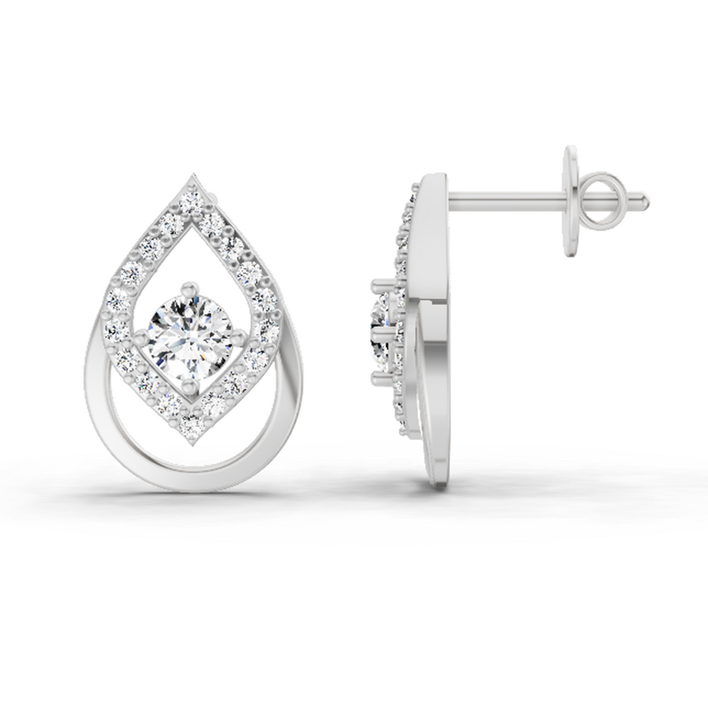 0.70 Carat Pear Halo Stud Earrings 14K - White Gold