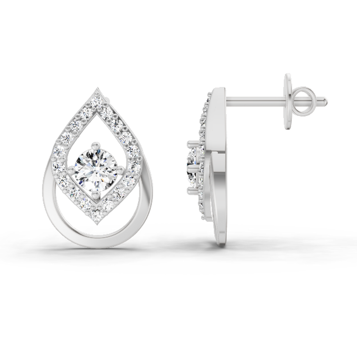 0.70 Carat Pear Halo Stud Earrings 14K - White Gold