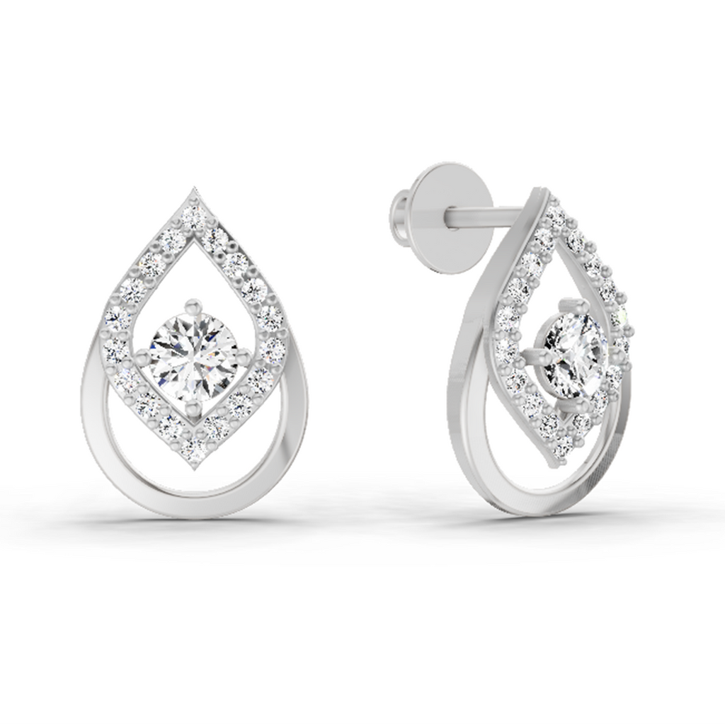 0.70 Carat Pear Halo Stud Earrings 14K - White Gold