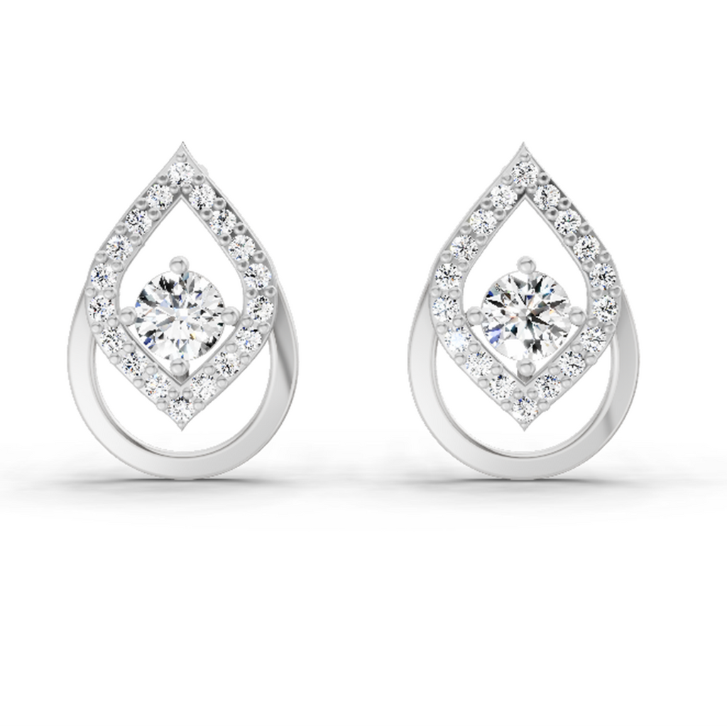 0.70 Carat Pear Halo Stud Earrings 14K - White Gold