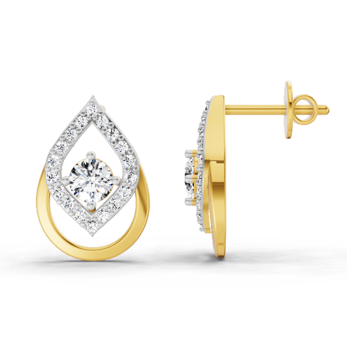 0.70 Carat Pear Halo Stud Earrings 14K