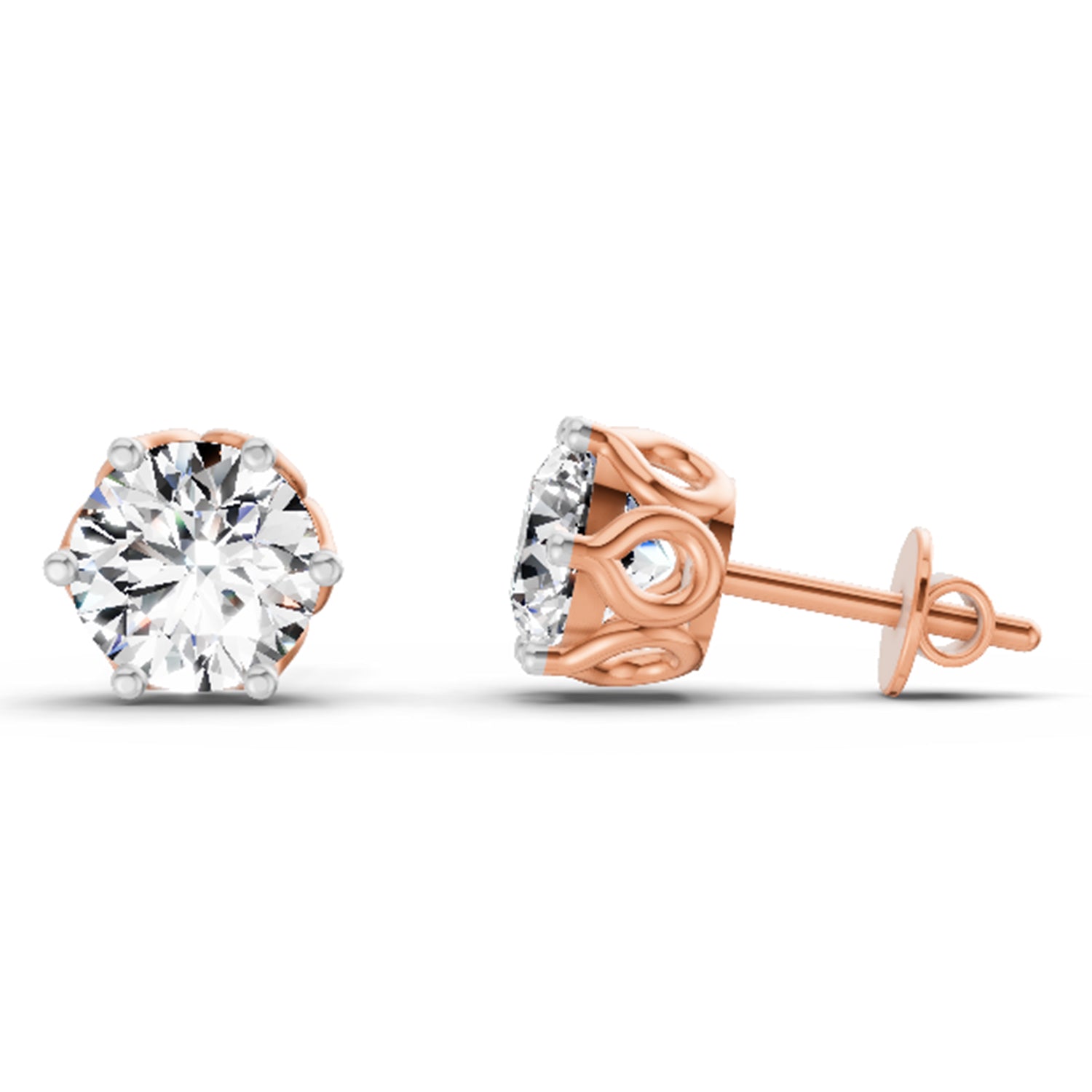 2.28 Carat 6 Prong Solitaire Diamond Stud Earrings 14K - Rose Gold