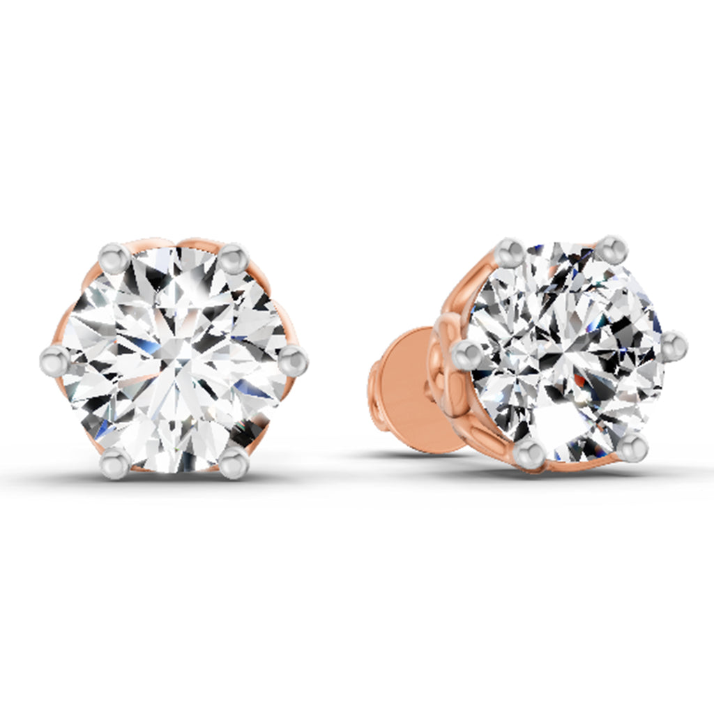2.28 Carat 6 Prong Solitaire Diamond Stud Earrings 14K - Rose Gold