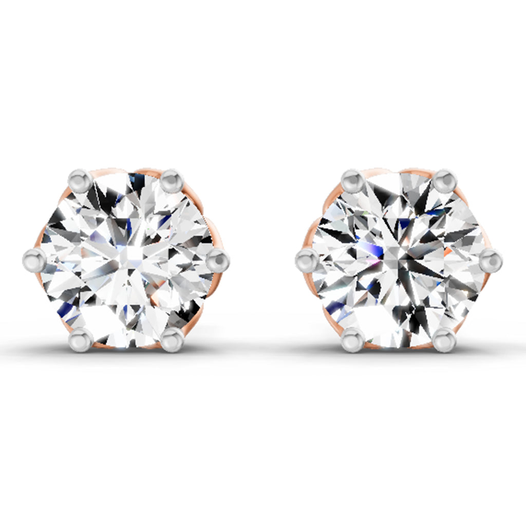 2.28 Carat 6 Prong Solitaire Diamond Stud Earrings 14K - Rose Gold