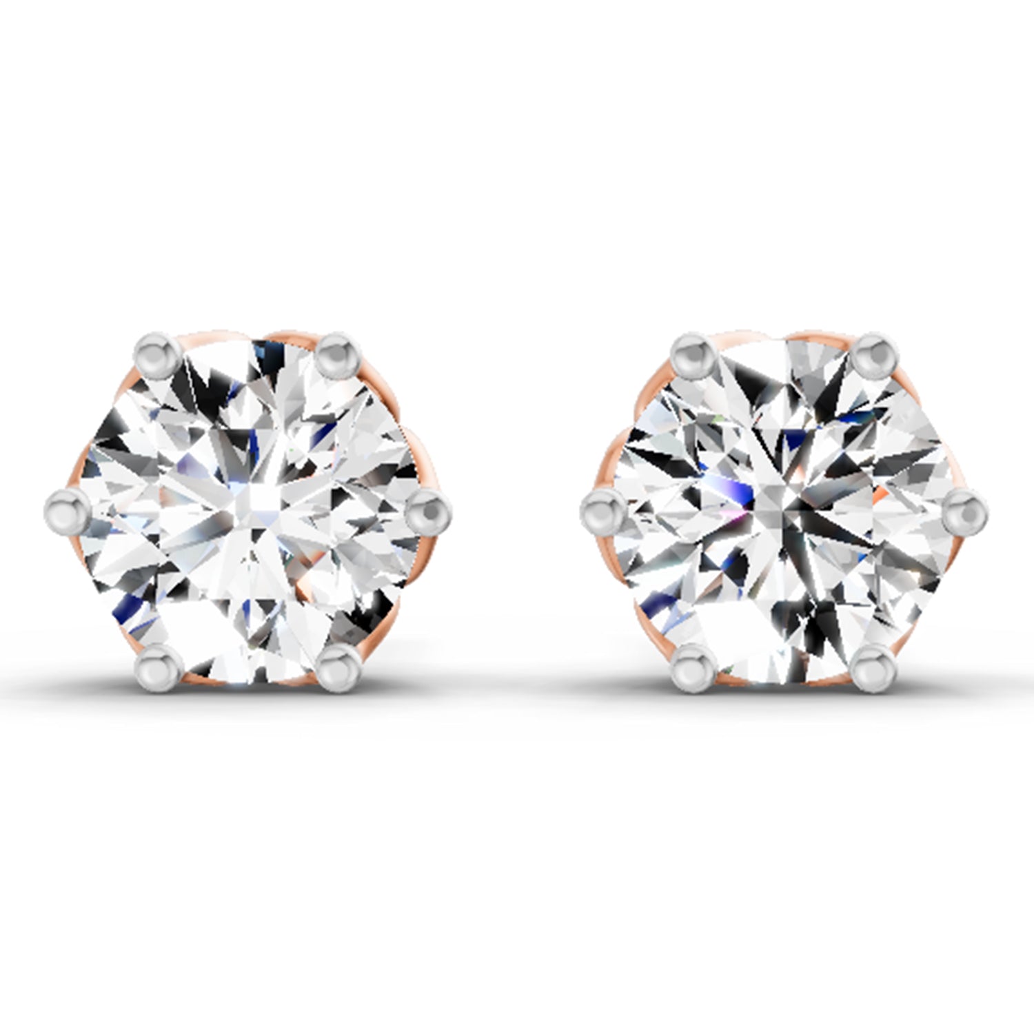 2.28 Carat 6 Prong Solitaire Diamond Stud Earrings 14K - Rose Gold