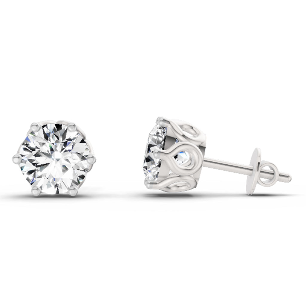 2.28 Carat 6 Prong Solitaire Diamond Stud Earrings 14K - White Gold