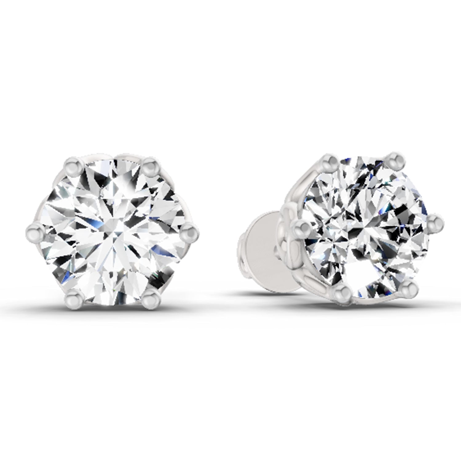 2.28 Carat 6 Prong Solitaire Diamond Stud Earrings 14K - White Gold