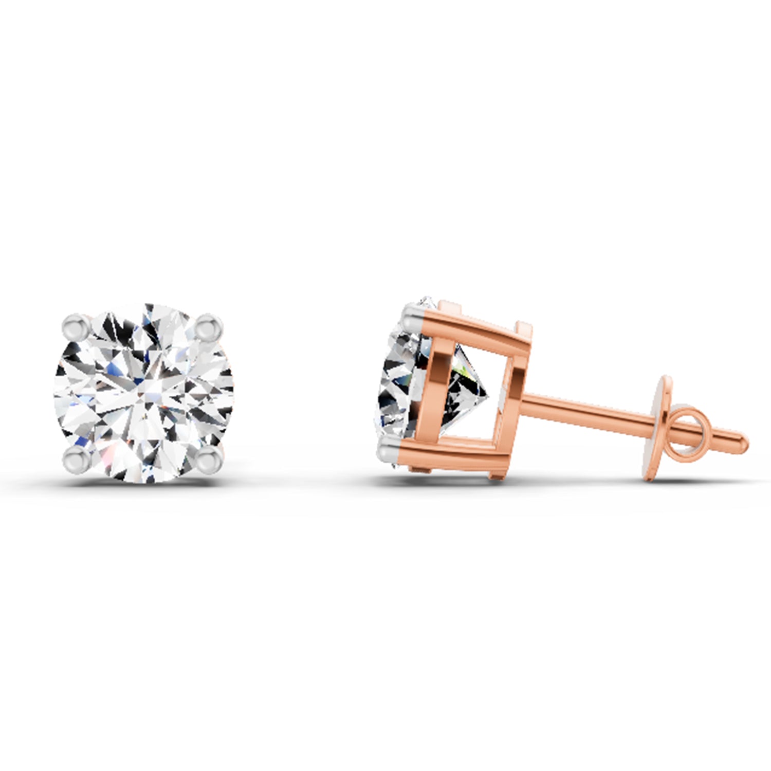 2.46 Carat 4 Prong Solitaire Diamond Stud Earrings 14K - Rose Gold