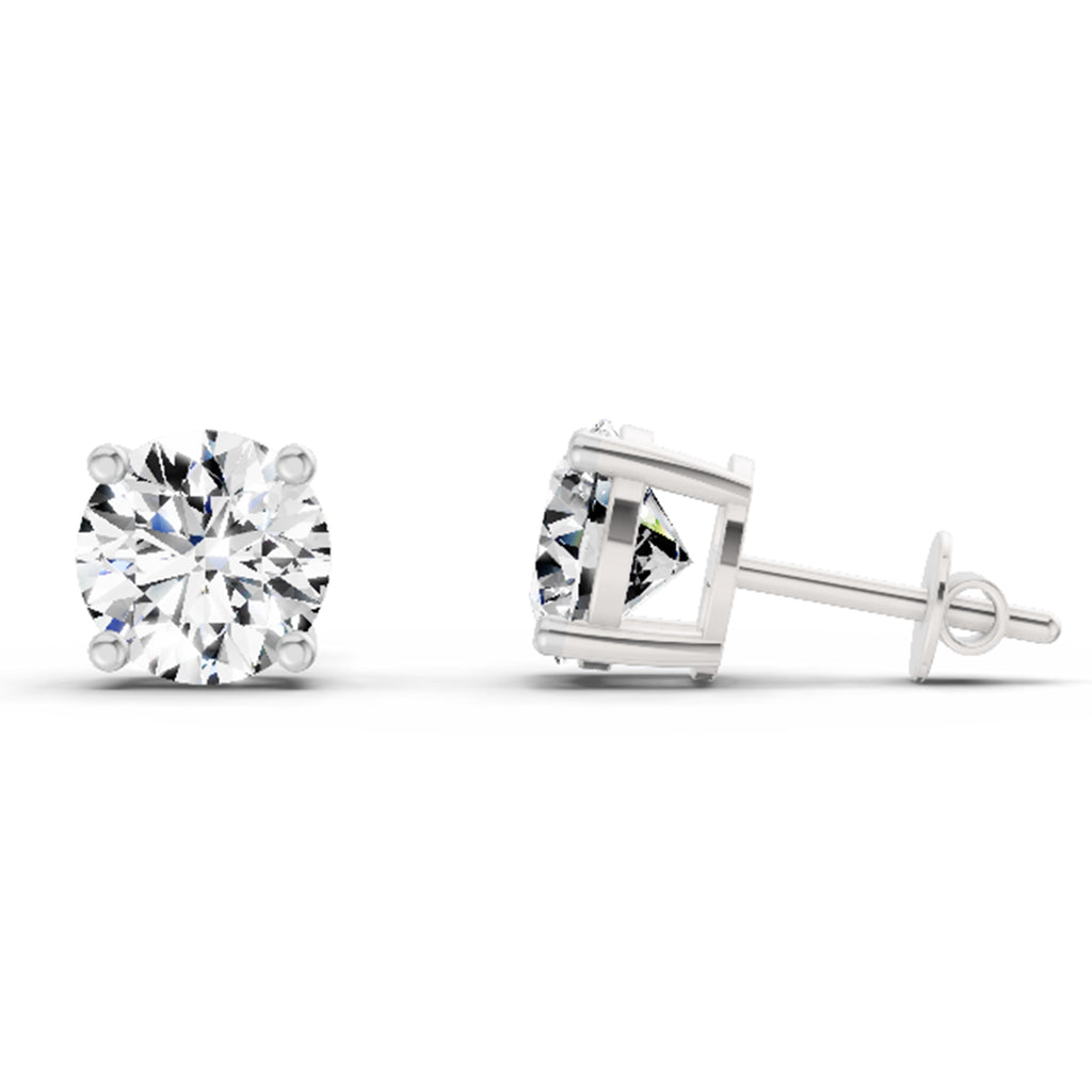 2.46 Carat 4 Prong Solitaire Diamond Stud Earrings 14K - White Gold