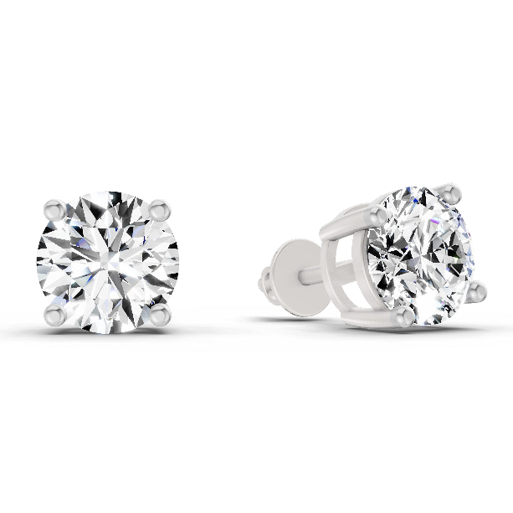 2.46 Carat 4 Prong Solitaire Diamond Stud Earrings 14K - White Gold