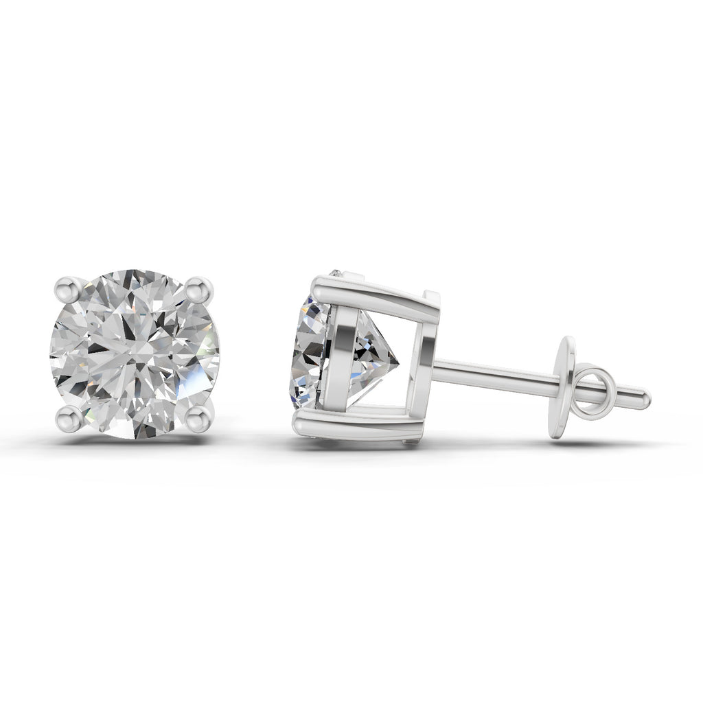 2.54 Carat 4 Prong Solitaire Diamond Stud Earrings 14K - White Gold
