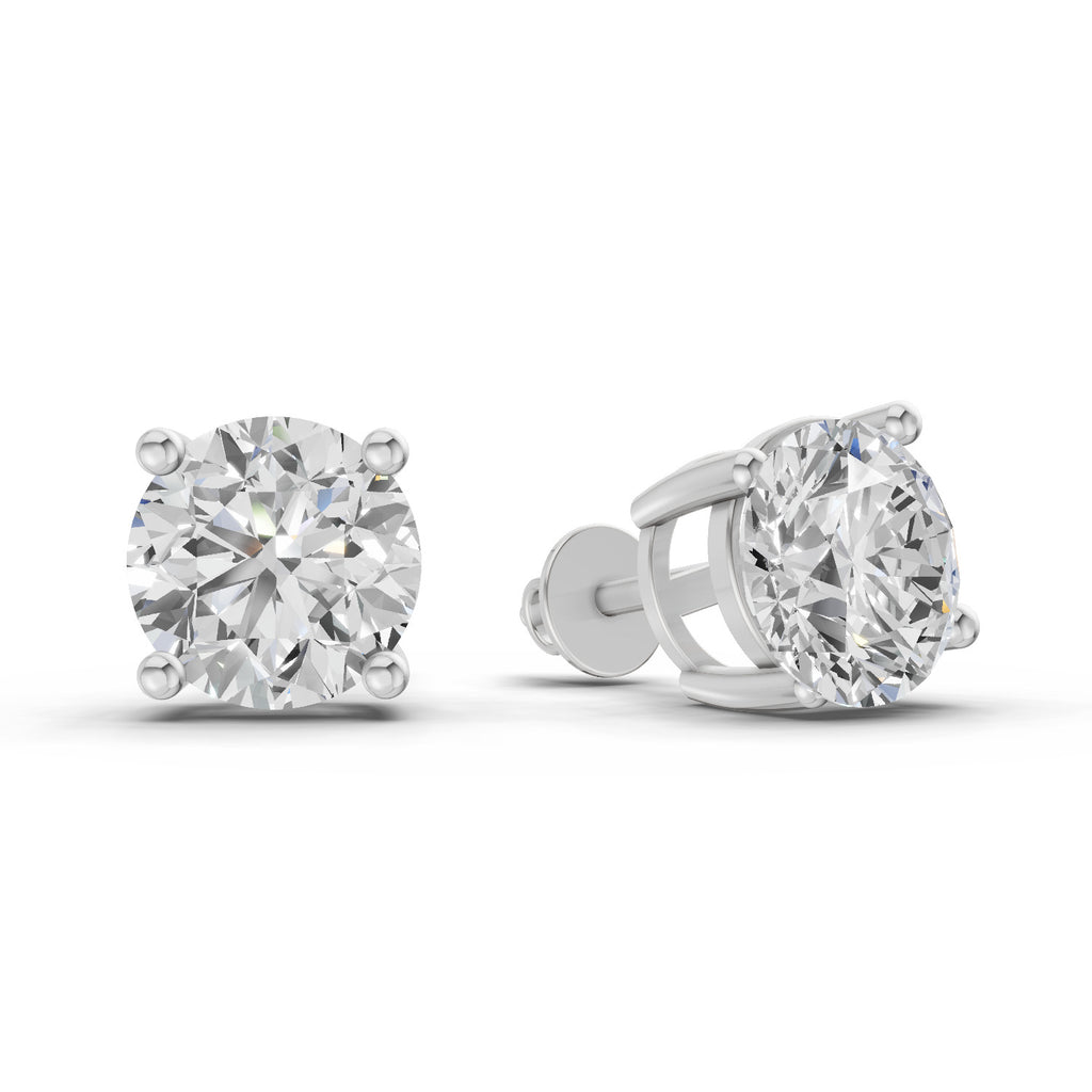 2.54 Carat 4 Prong Solitaire Diamond Stud Earrings 14K - White Gold
