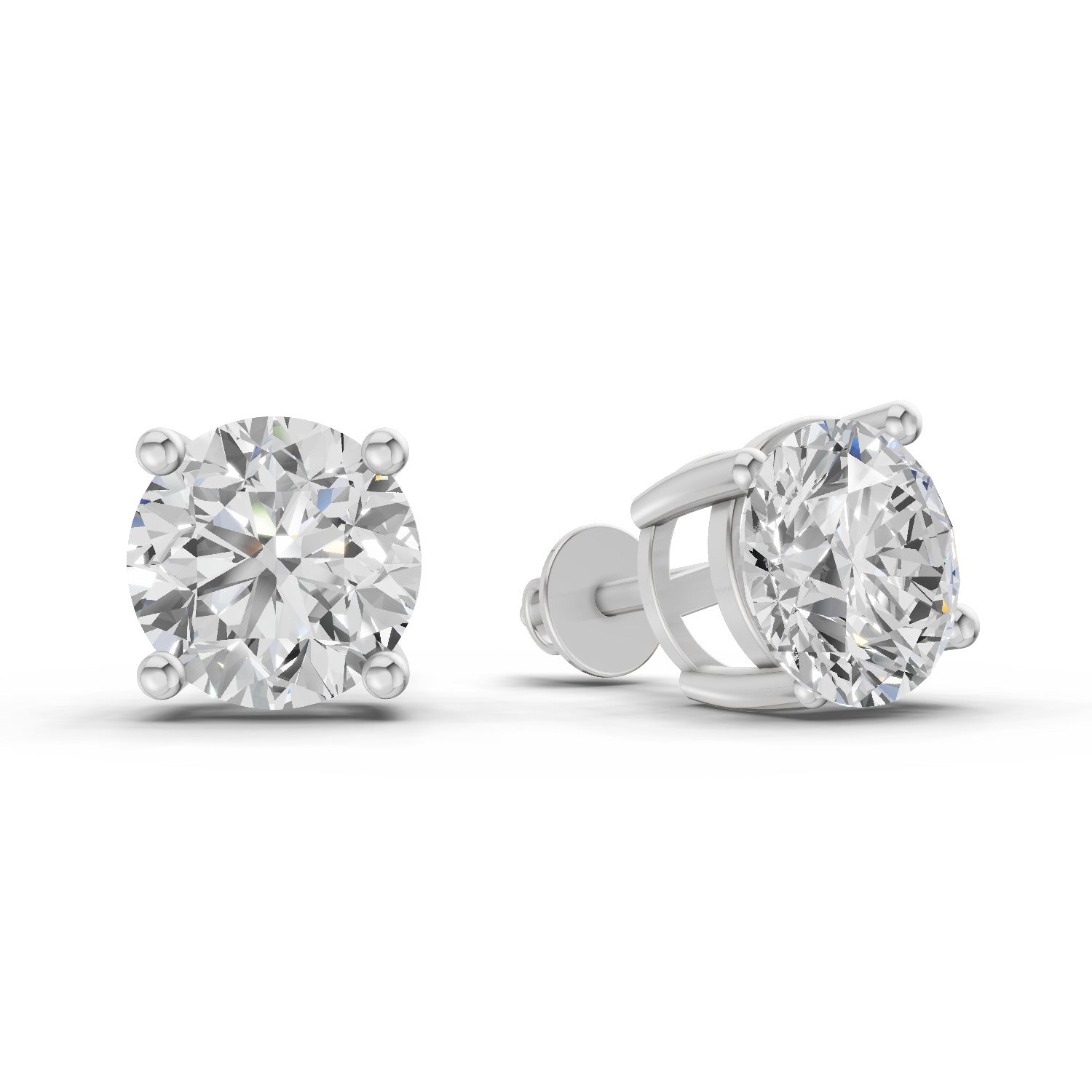 2.54 Carat 4 Prong Solitaire Diamond Stud Earrings 14K - White Gold