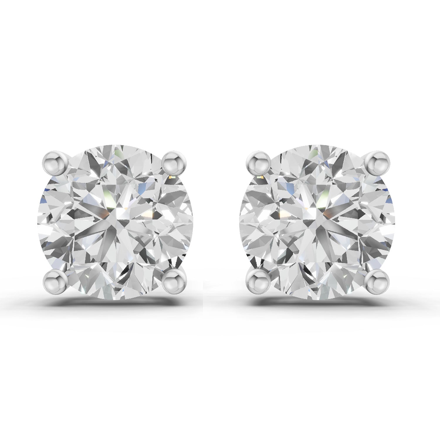2.54 Carat 4 Prong Solitaire Diamond Stud Earrings 14K - White Gold
