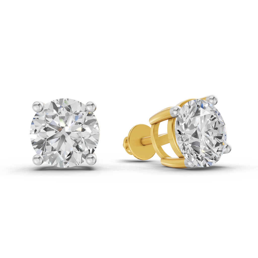 2.54 Carat 4 Prong Solitaire Diamond Stud Earrings 14K