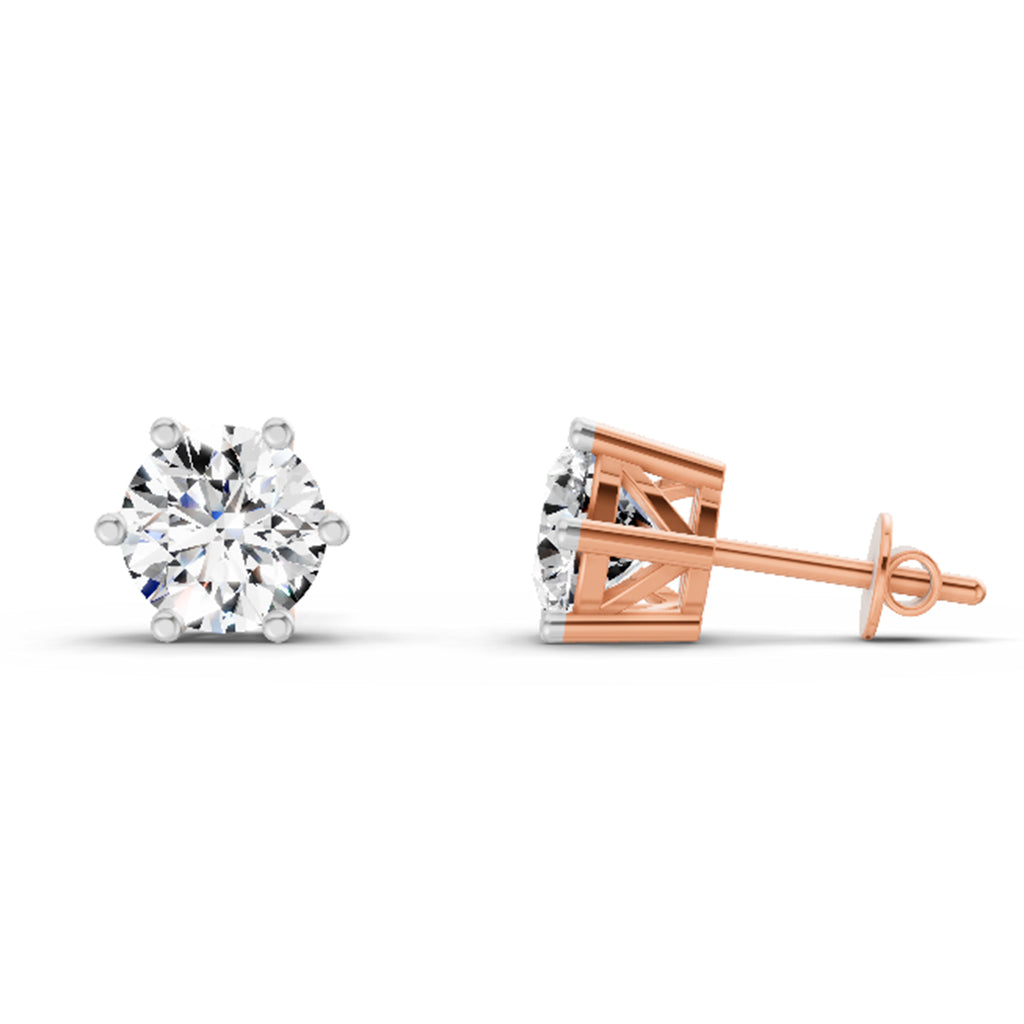 2.39 Carat 6 Prong Solitaire Diamond Stud Earrings 14K - Rose Gold