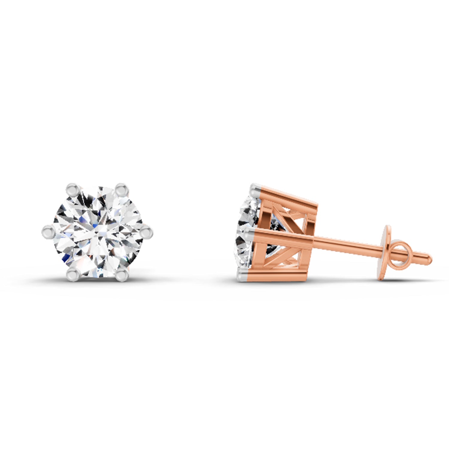 2.39 Carat 6 Prong Solitaire Diamond Stud Earrings 14K - Rose Gold