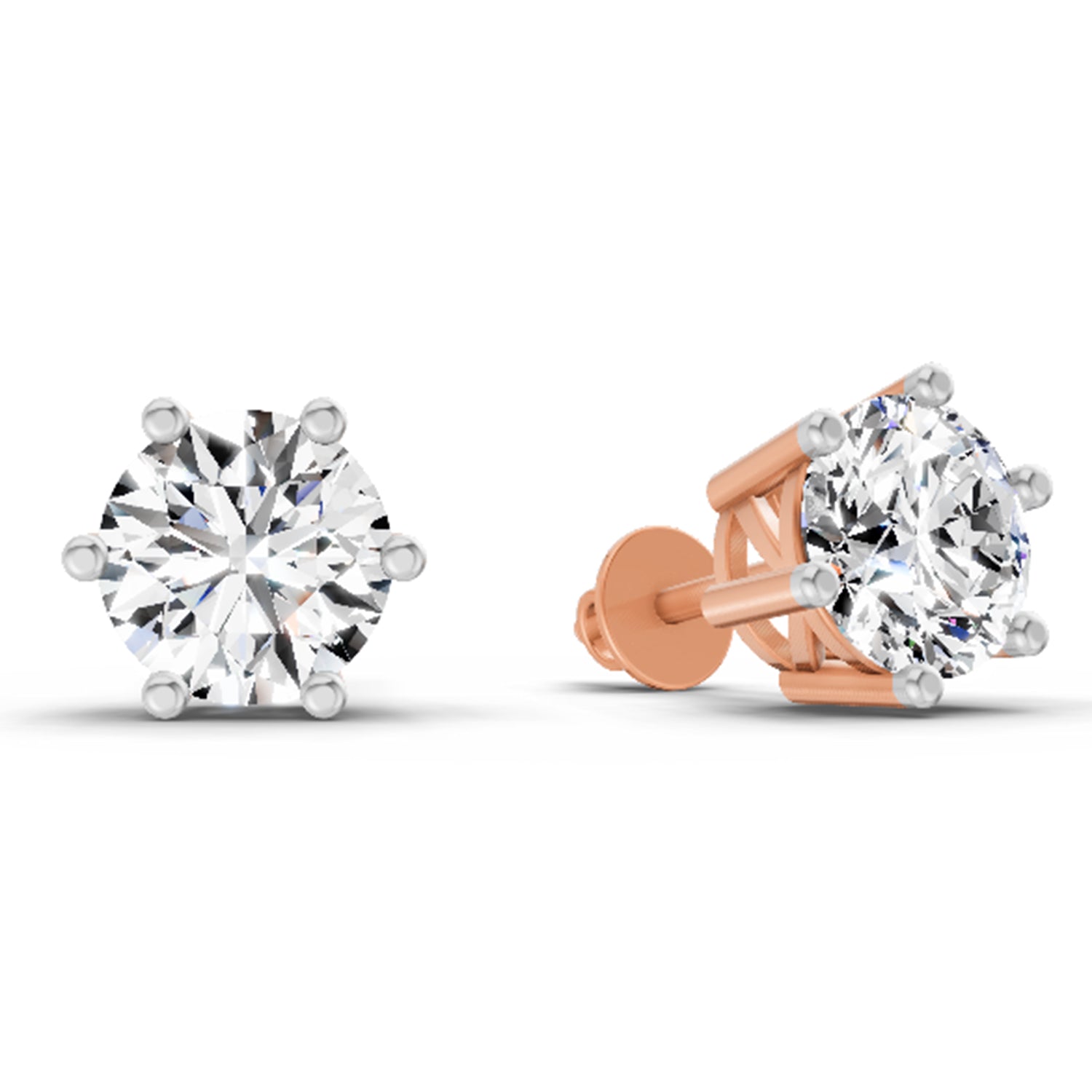 2.39 Carat 6 Prong Solitaire Diamond Stud Earrings 14K - Rose Gold