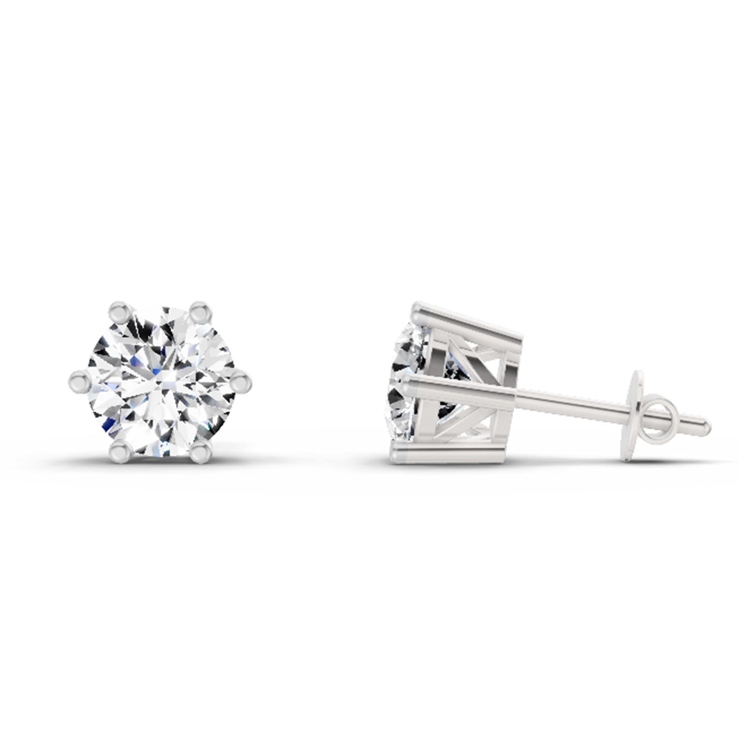 2.39 Carat 6 Prong Solitaire Diamond Stud Earrings 14K - White Gold