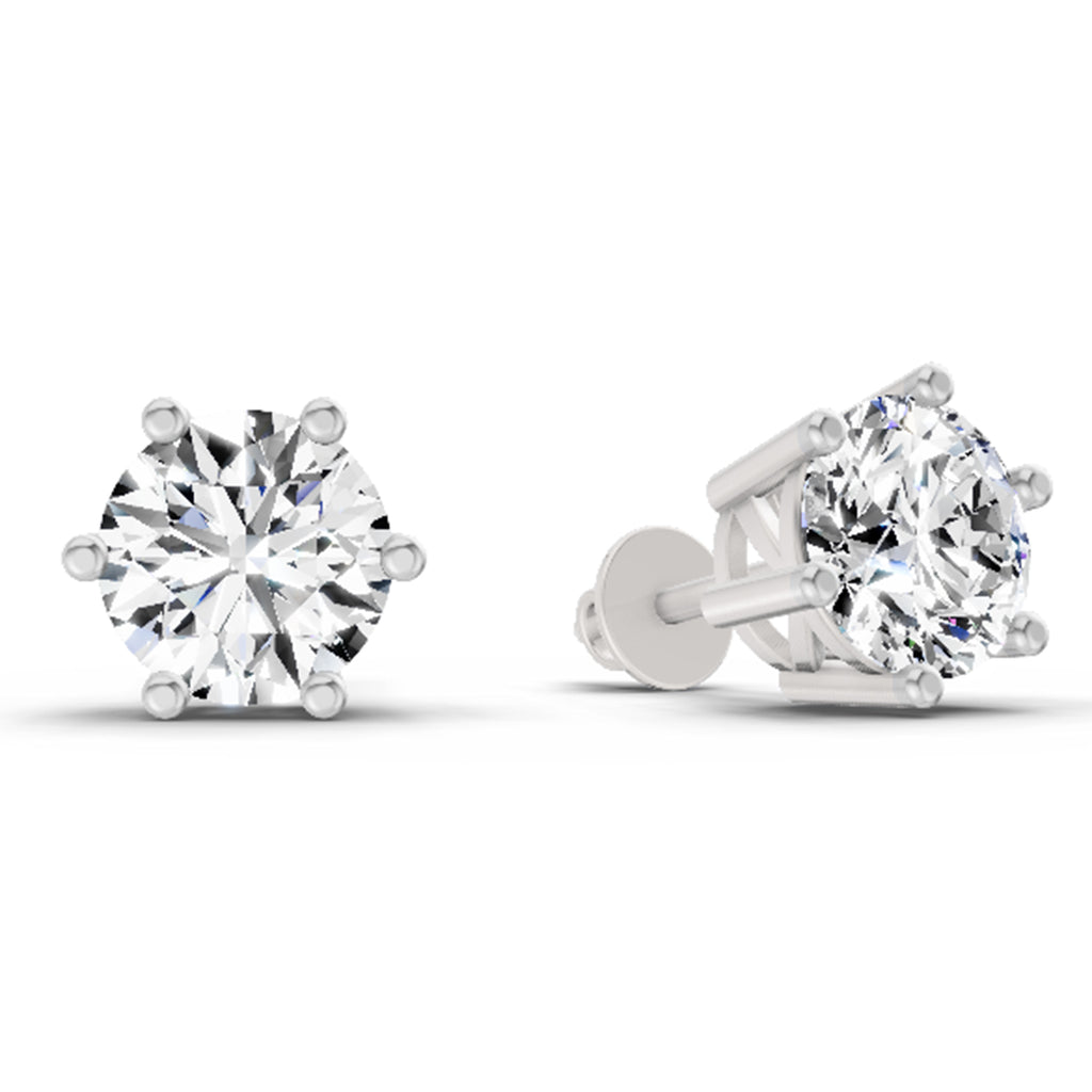 2.39 Carat 6 Prong Solitaire Diamond Stud Earrings 14K - White Gold