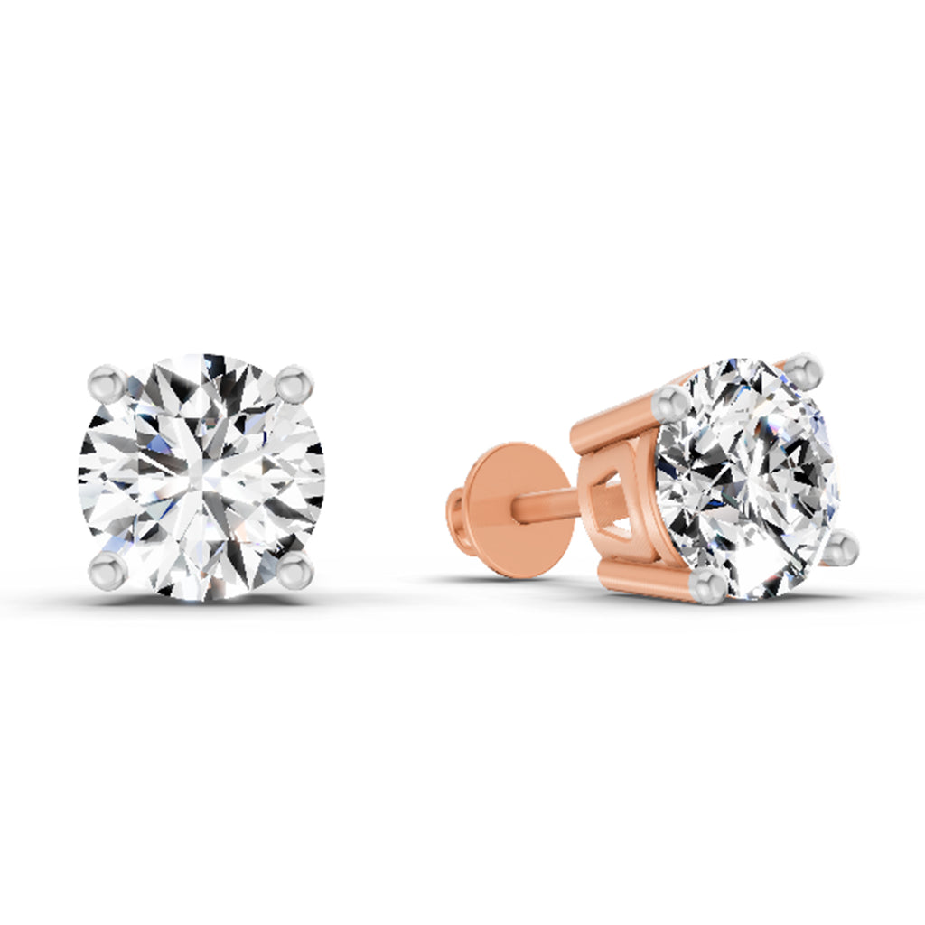 2.39 Carat 4 Prong Solitaire Diamond Stud Earrings 14K - Rose Gold