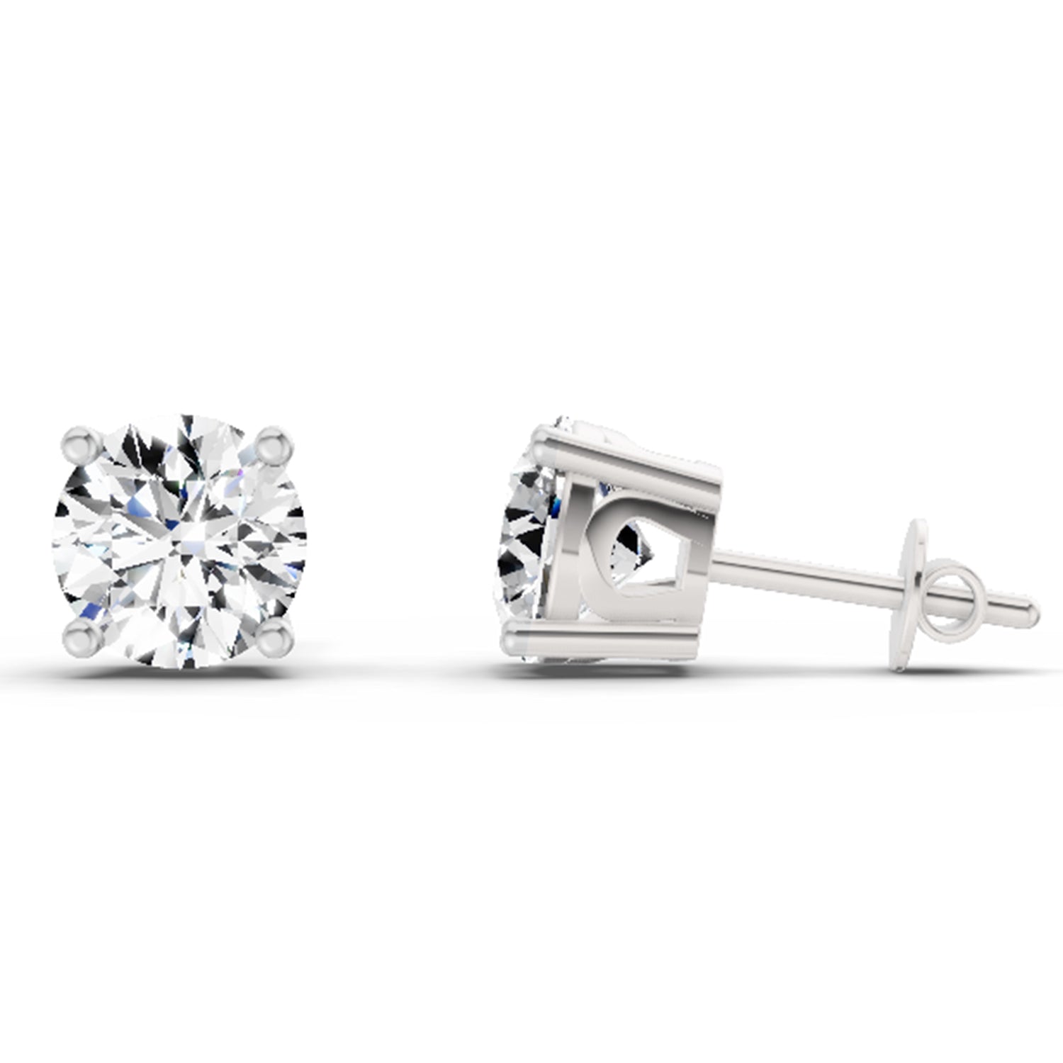 2.39 Carat 4 Prong Solitaire Diamond Stud Earrings 14K - White Gold