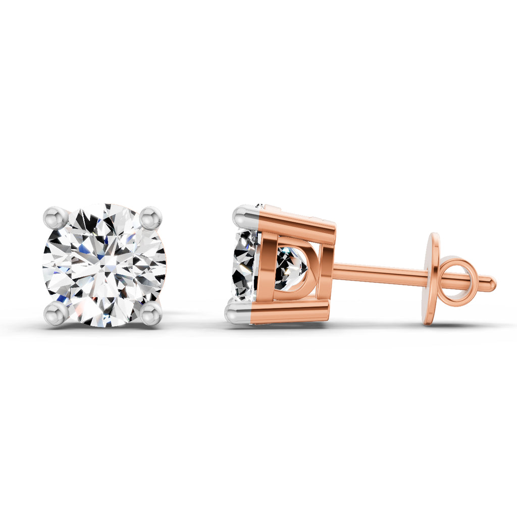 2.39 Carat 4 Prong Solitaire Diamond Stud Earrings 14K - Rose Gold