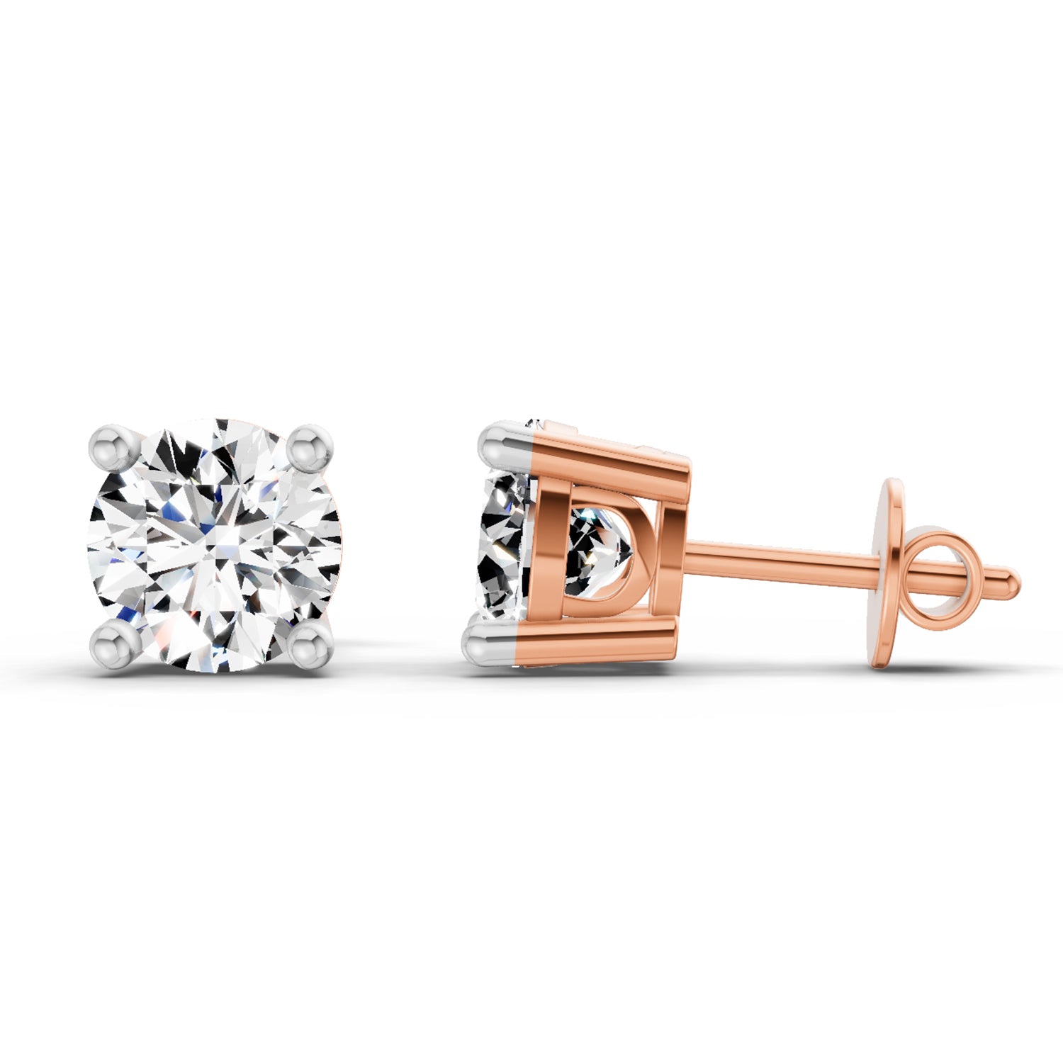 2.39 Carat 4 Prong Solitaire Diamond Stud Earrings 14K - Rose Gold