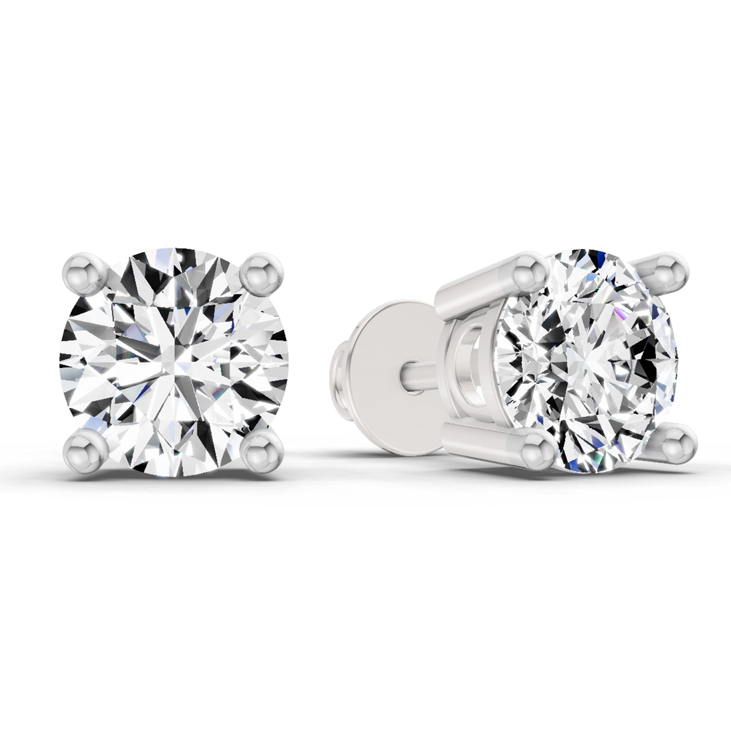 2.39 Carat 4 Prong Solitaire Diamond Stud Earrings 14K - White Gold