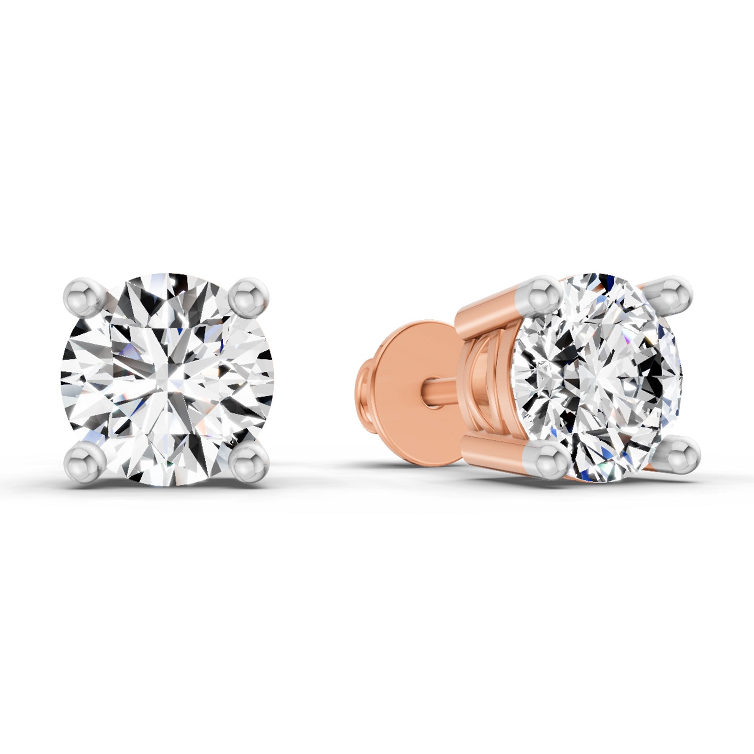 2.46 Carat 4 Prong Solitaire Diamond Stud Earrings 14K - Rose Gold