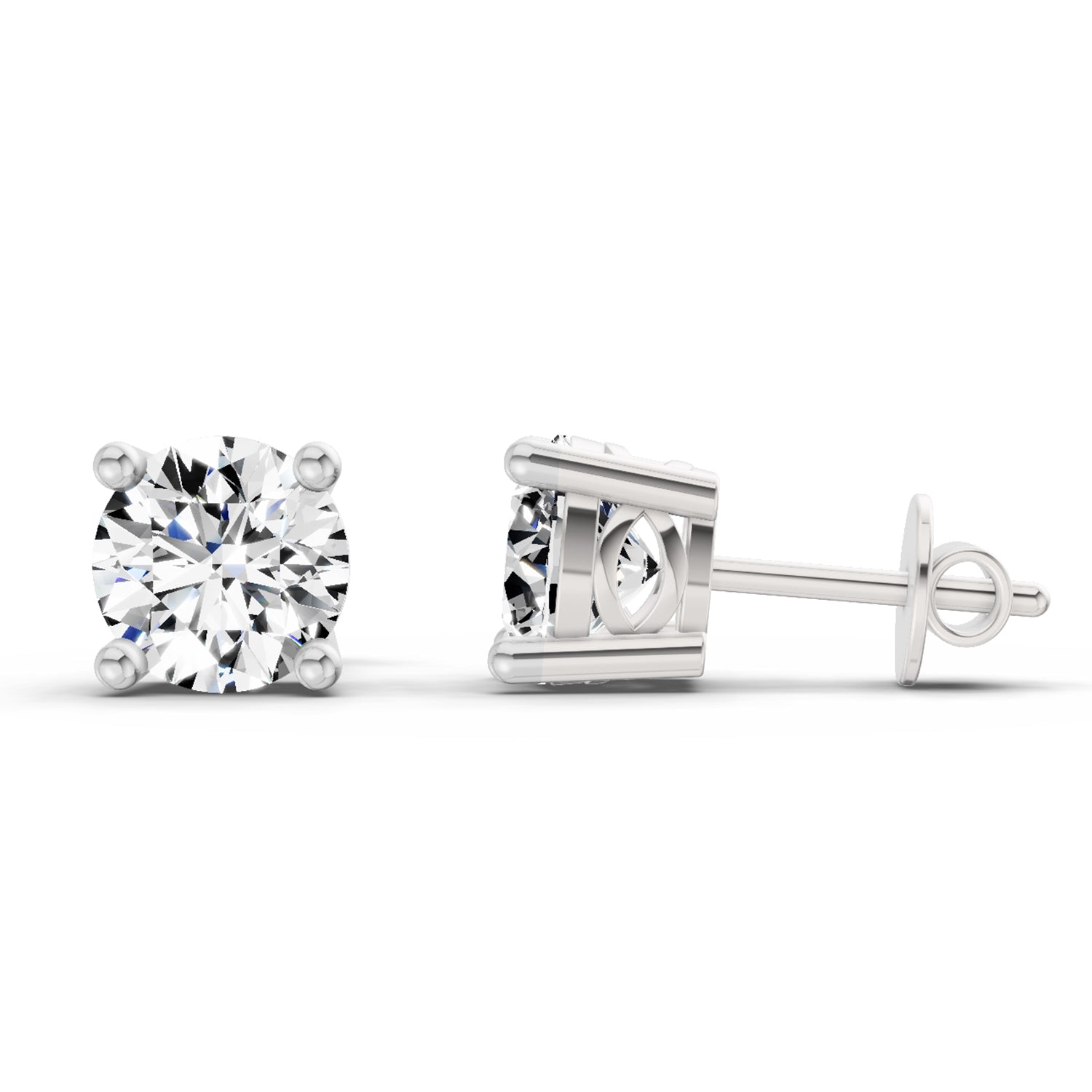 2.46 Carat 4 Prong Solitaire Diamond Stud Earrings 14K - White Gold