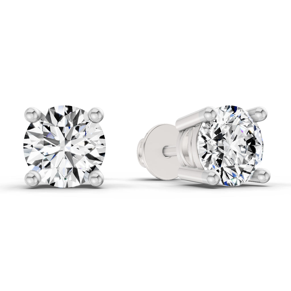 2.46 Carat 4 Prong Solitaire Diamond Stud Earrings 14K - White Gold