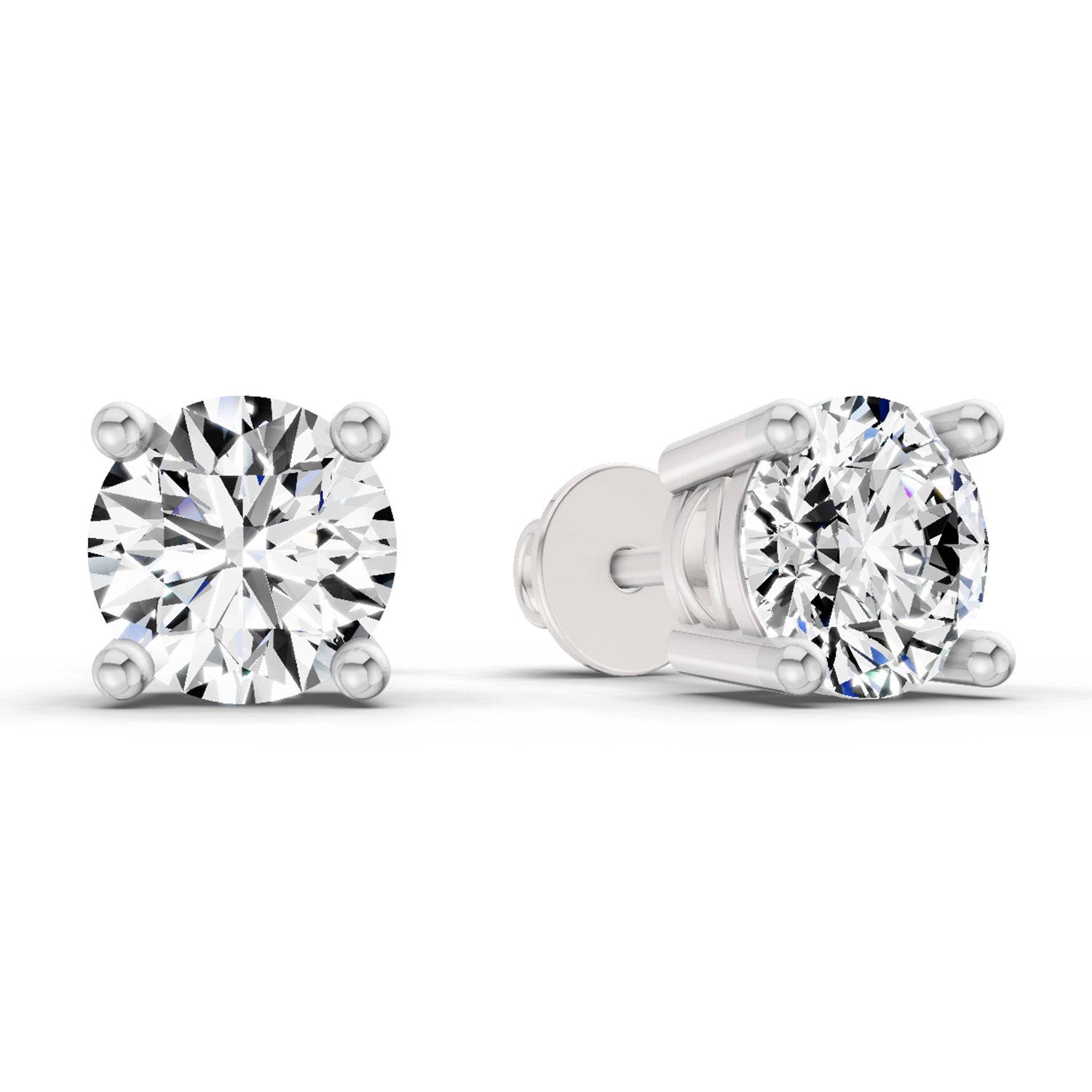 2.46 Carat 4 Prong Solitaire Diamond Stud Earrings 14K - White Gold