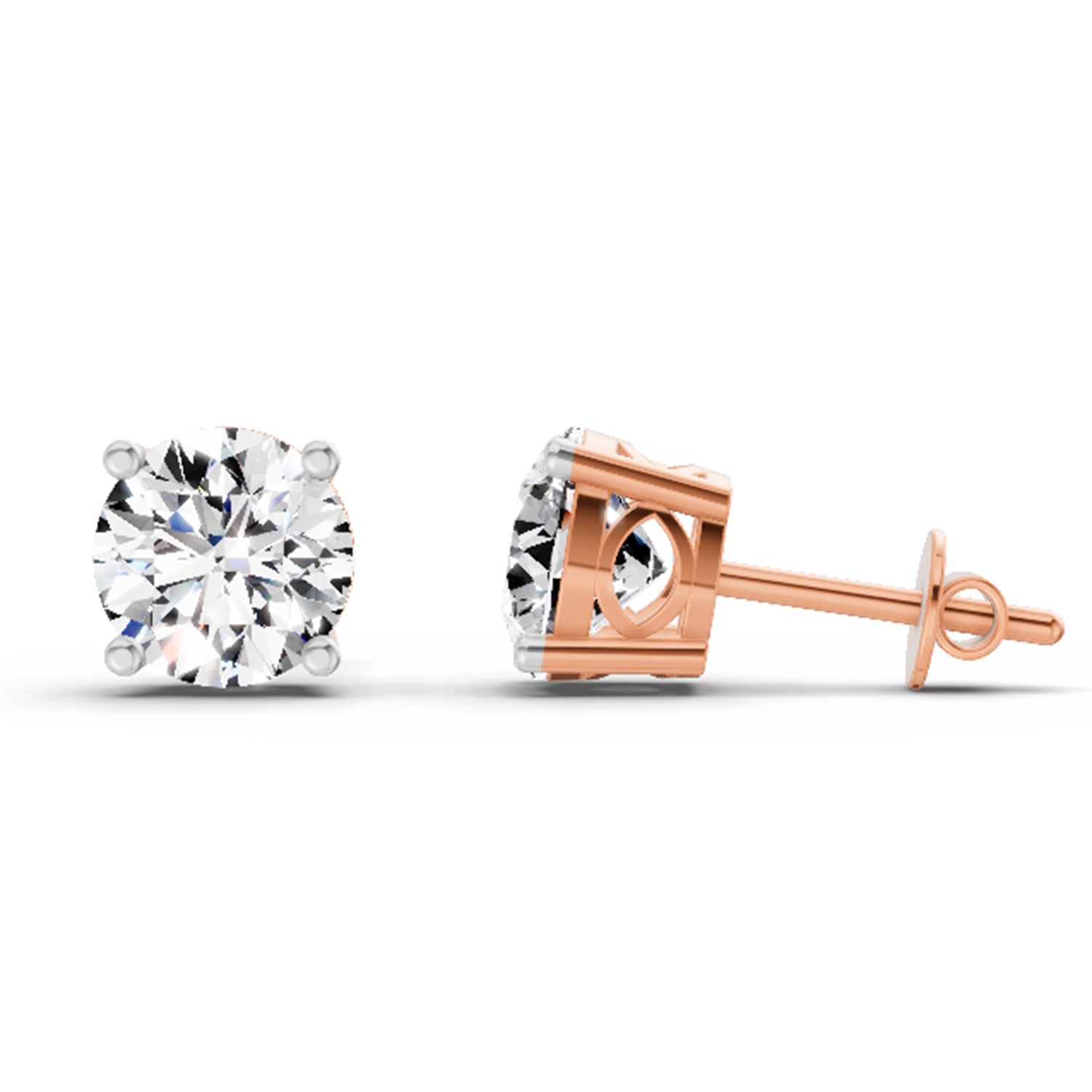 2.28 Carat 4 Prong Solitaire Diamond Stud Earrings 14K - Rose Gold